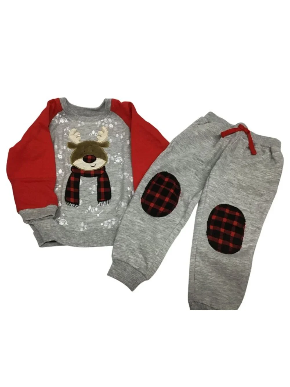 Little Rebels 2T Reindeer Red Gray Sweatshirt Joggers Set